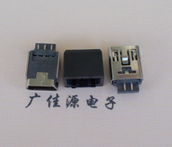 绵阳MINI USB 5Pin接口 带护套焊线母座 B型180度铜壳