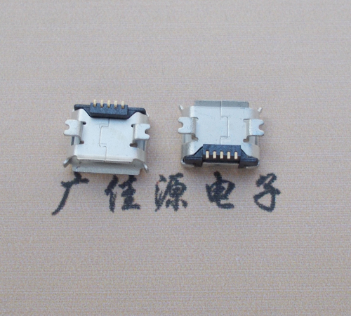 绵阳Micro USB 5PIN接口,B型垫高0.9mm鱼叉脚贴片雾锡卷边